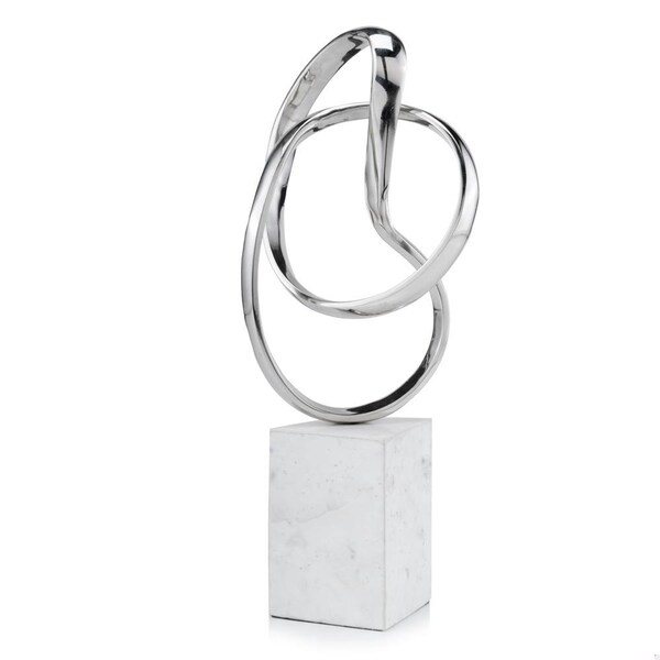 Homeroots SilverWhite Aluminum & Marble Abstract Sculpture 5.5 x 7.5 x 17.5 in. - 373759