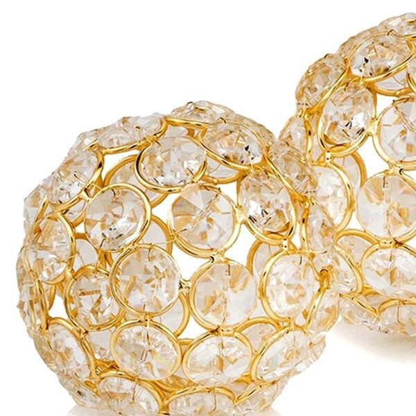 Homeroots 3 in. Polished Spheres in Brilliant Shiny Luster Finished & Golden Frame - Set of 2 - 383755