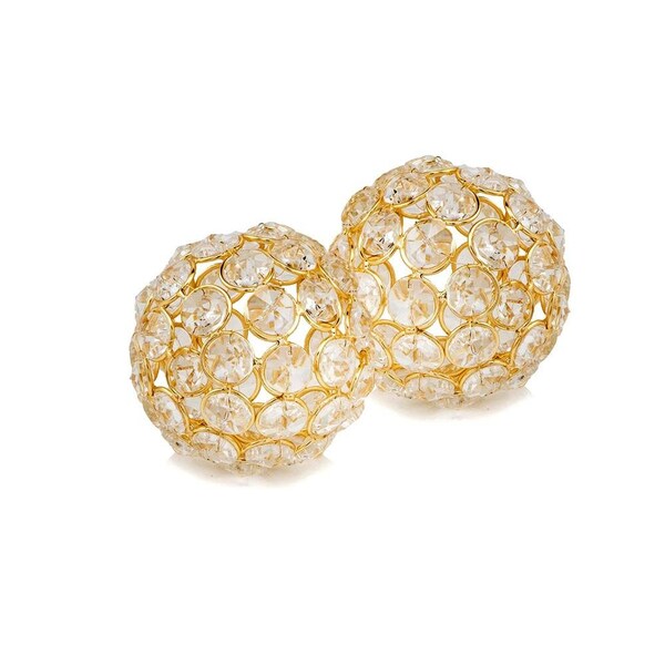 Homeroots 3 in. Polished Spheres in Brilliant Shiny Luster Finished & Golden Frame - Set of 2 - 383755