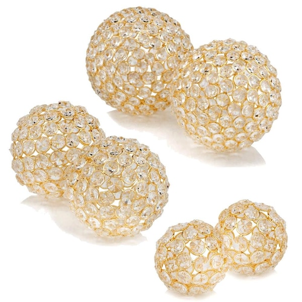 Homeroots 3 in. Polished Spheres in Brilliant Shiny Luster Finished & Golden Frame - Set of 2 - 383755