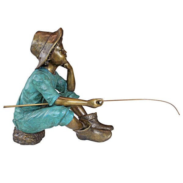 Design Toscano Fish Wish Fisherboy Cast Bronze Garden Statue - PN6961