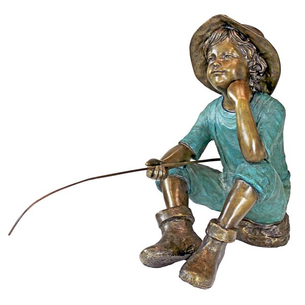 Design Toscano Fish Wish Fisherboy Cast Bronze Garden Statue - PN6961