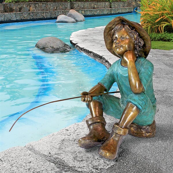 Design Toscano Fish Wish Fisherboy Cast Bronze Garden Statue - PN6961