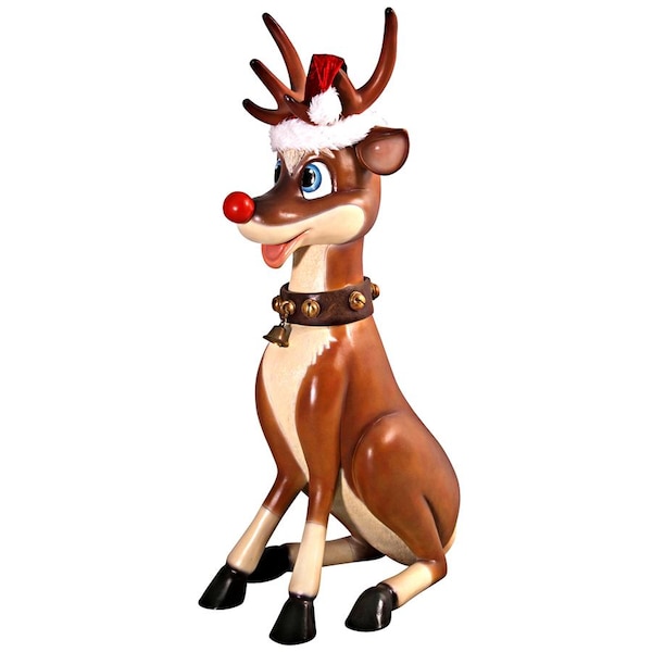 Design Toscano Santa's Red-Nosed Christmas Reindeer Statue: Sitting Large - NE80087