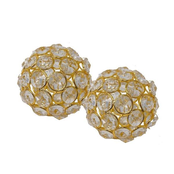 Palacedesigns 3 in. Polished Spheres in Brilliant Shiny Luster Finished & Golden Frame - Set of 2 - PA1836715