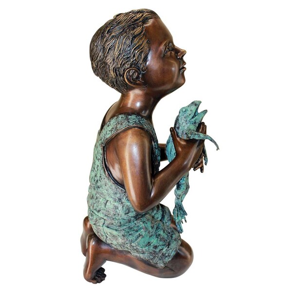 Design Toscano New Friend, Boy with Frog Cast Bronze Garden Statue - AS526040