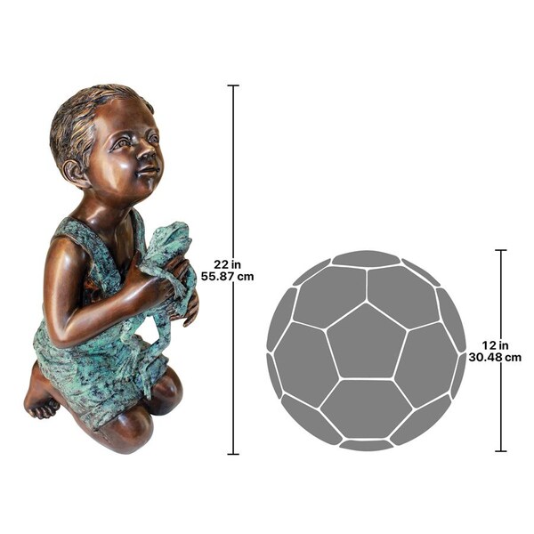 Design Toscano New Friend, Boy with Frog Cast Bronze Garden Statue - AS526040