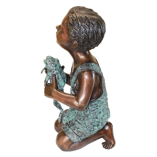 Design Toscano New Friend, Boy with Frog Cast Bronze Garden Statue - AS526040