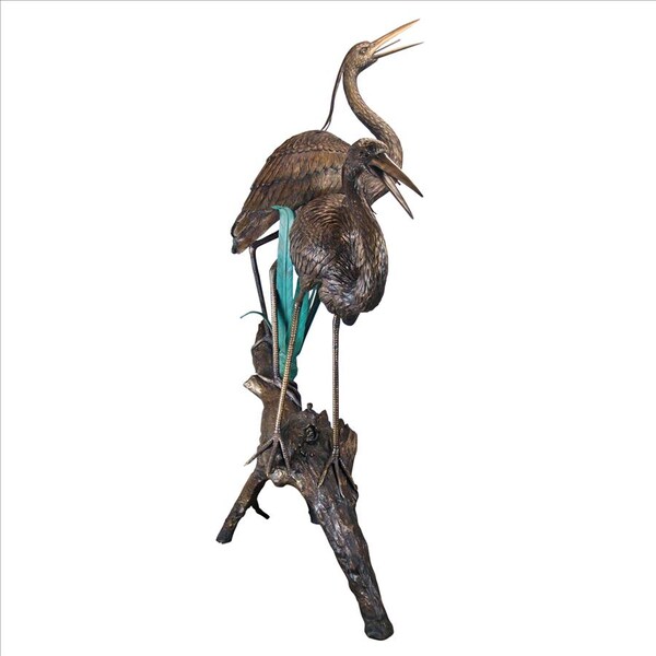 Design Toscano Two Herons on a Log Cast Bronze Garden Statue - PN6805