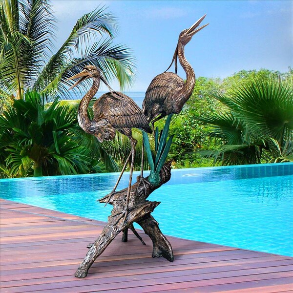 Design Toscano Two Herons on a Log Cast Bronze Garden Statue - PN6805