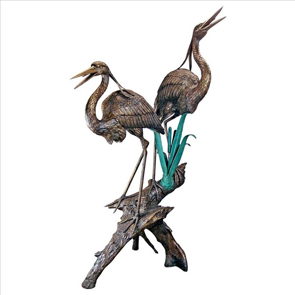 Design Toscano Two Herons on a Log Cast Bronze Garden Statue - PN6805