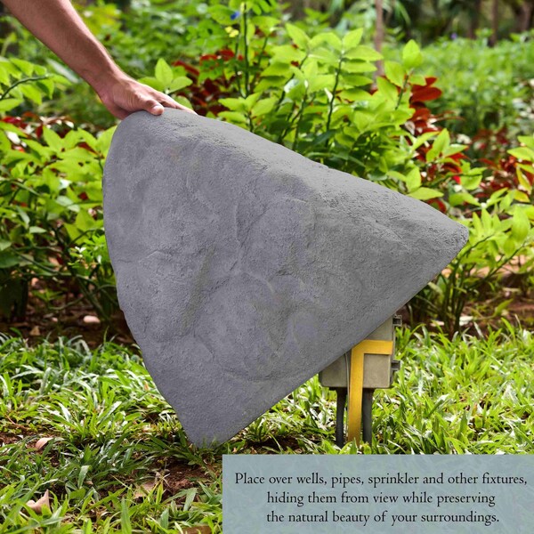 Gardenised Decorative Outdoor Artificial Faux Stone Rock, Garden Patio Granite Grey Stone, Monument Shaped - QI004607