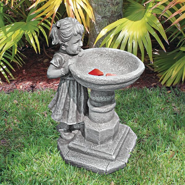 Design Toscano Georgina's Garden Gaze Child at Birdbath Statue - SH38018613