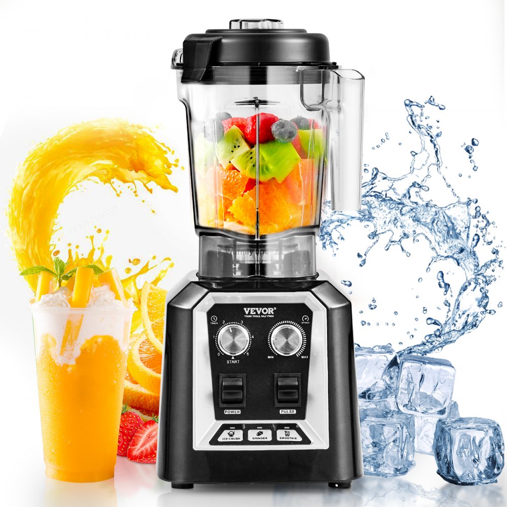 VEVOR Professional Blender, Commercial Countertop Blenders, 68 oz Jar Blender Combo, Stainless Steel 3 Functions Blender, for Frozen Drinks, Shakes, Smoothies, Peree, and Crush Ice, Black - TSSBJ20L1400WO5FOV1