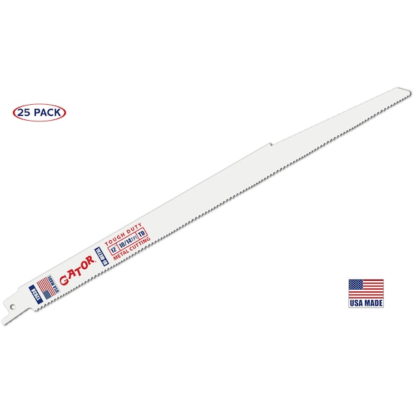 Gator Reciprocating Saw Blade 12 in. x 3/4 in. x 10/14tpi #12038-25, Tough Duty Metal/Wood Cutting, 25PK - 12038-25