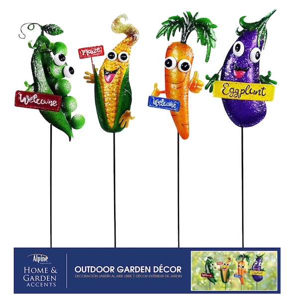 Alpine Assorted Metal 32 in. H Farm Grown Veggie Outdoor Garden Stake - QEL738A