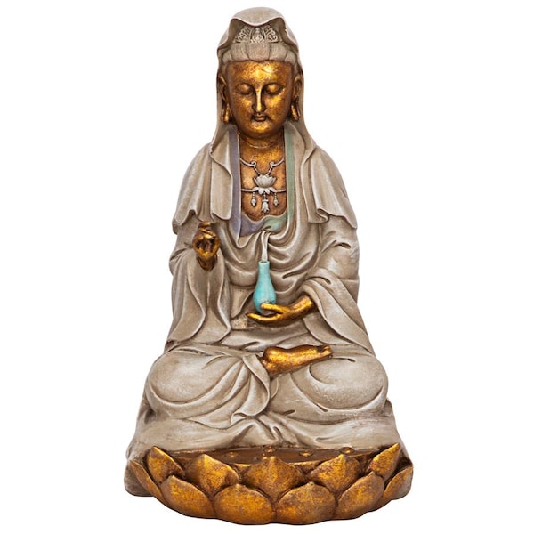Design Toscano Goddess Guan Yin Seated on a Lotus Statue - EU1017