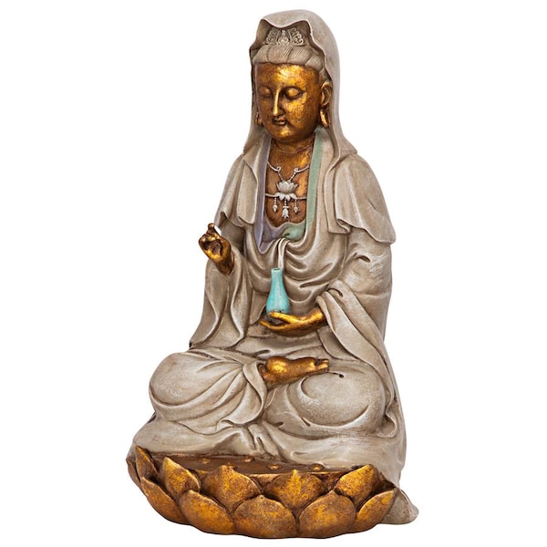 Design Toscano Goddess Guan Yin Seated on a Lotus Statue - EU1017