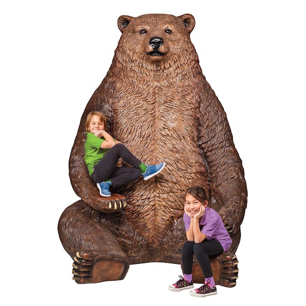 Design Toscano Sitting Pretty Oversized Brown Bear Statue with Paw Seat - NE130011