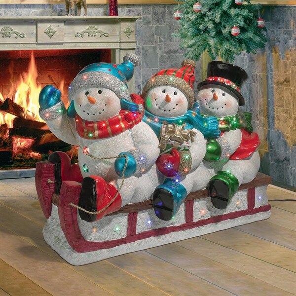 Design Toscano Downhill to the Holidays Illuminated Snowman and Sled Statue - DB477040