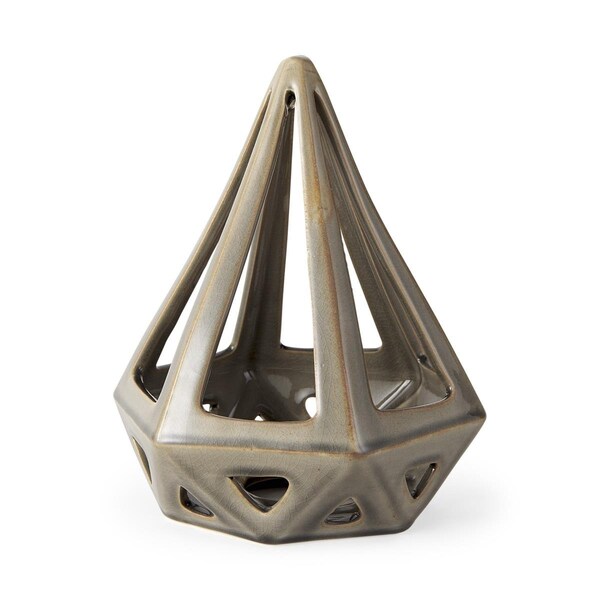 Homeroots 9 x 8 x 8 in. Khaki Crackle Glaze Ceramic Conical Sculpture - 392531