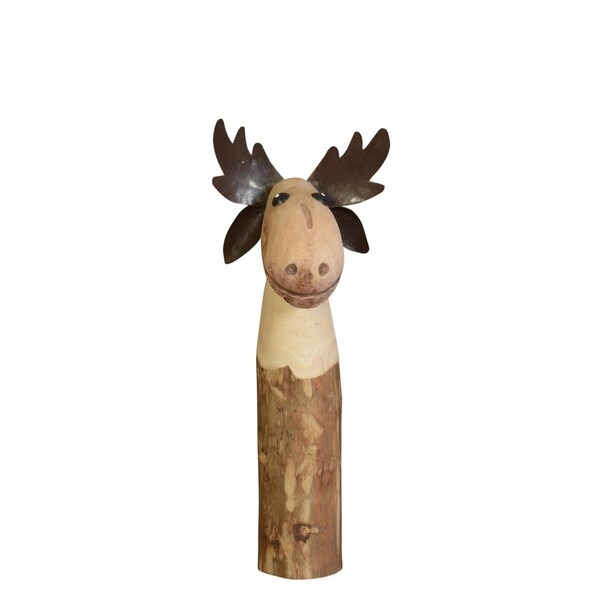 Homeroots 13 x 45 x 6 in. Petite Wood & Metal Moose Sculpture, Brown - 390164