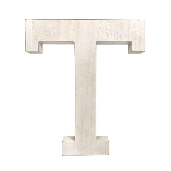 Palacedesigns 16 in. Distressed Wooden Initial Letter T Sculpture, White Wash - PA3105044