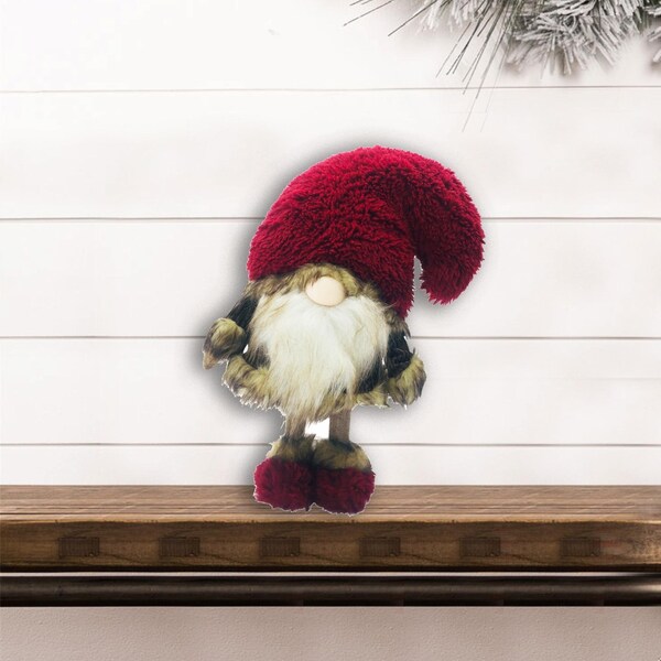 Homeroots 15.5 x 7.25 x 9.62 in. Big Red Fur Hat Cheetah Coat Gnome - 399319