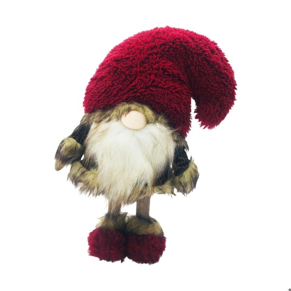 Homeroots 15.5 x 7.25 x 9.62 in. Big Red Fur Hat Cheetah Coat Gnome - 399319