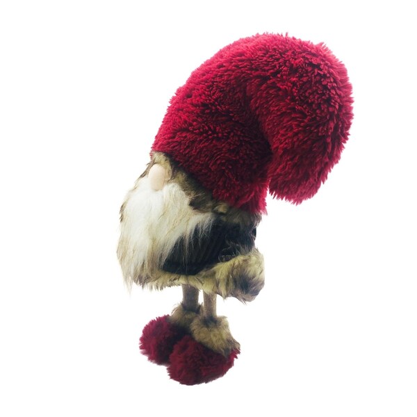Homeroots 15.5 x 7.25 x 9.62 in. Big Red Fur Hat Cheetah Coat Gnome - 399319