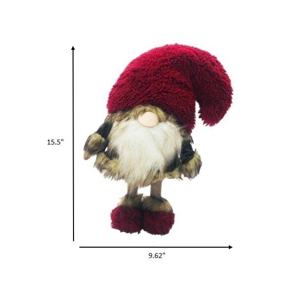 Homeroots 15.5 x 7.25 x 9.62 in. Big Red Fur Hat Cheetah Coat Gnome - 399319
