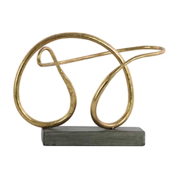 H2H Metal Pretzel Abstract Sculpture on Rectangle Base, Gold - H22505446