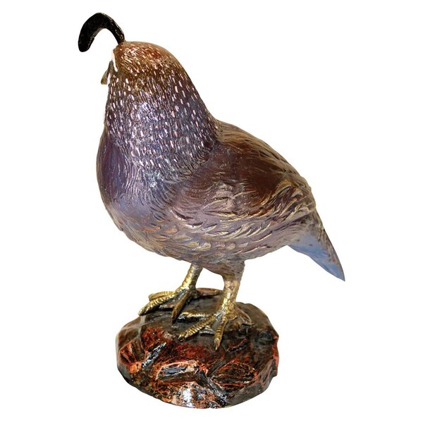 Design Toscano Color-Washed Male California Quail Cast Bronze Garden Statue - KW579005