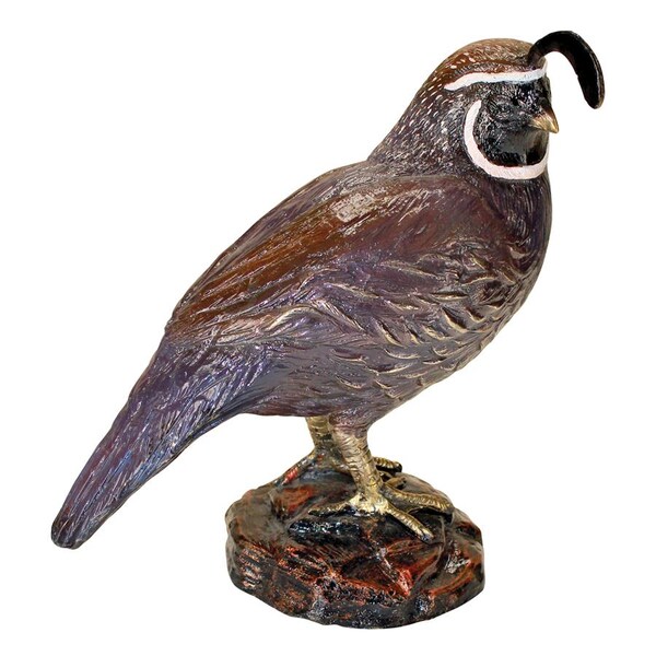 Design Toscano Color-Washed Male California Quail Cast Bronze Garden Statue - KW579005