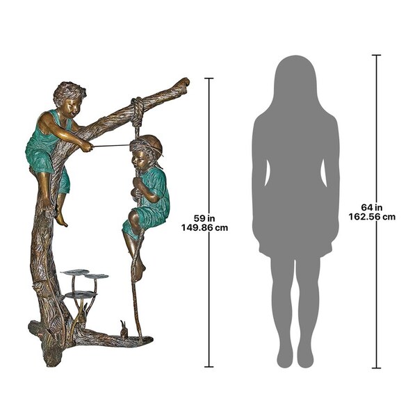 Design Toscano Frolicking Fisherman Two Boys on a Tree Cast Bronze Garden Statue - PN6715