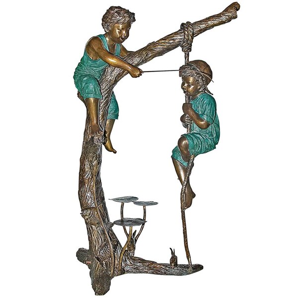 Design Toscano Frolicking Fisherman Two Boys on a Tree Cast Bronze Garden Statue - PN6715
