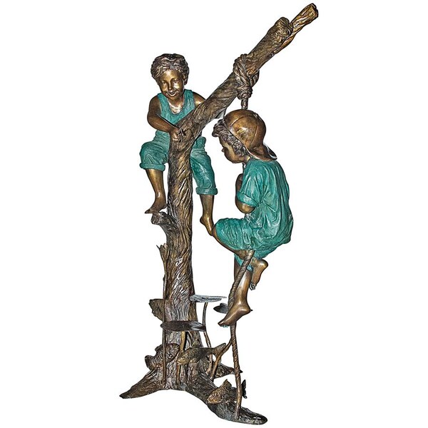Design Toscano Frolicking Fisherman Two Boys on a Tree Cast Bronze Garden Statue - PN6715