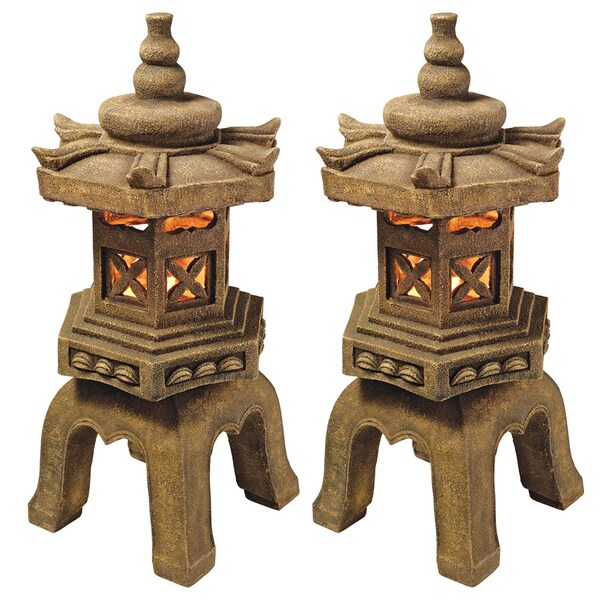 Design Toscano Sacred Pagoda Lantern Illuminated Statues: Set of Two - SS98577