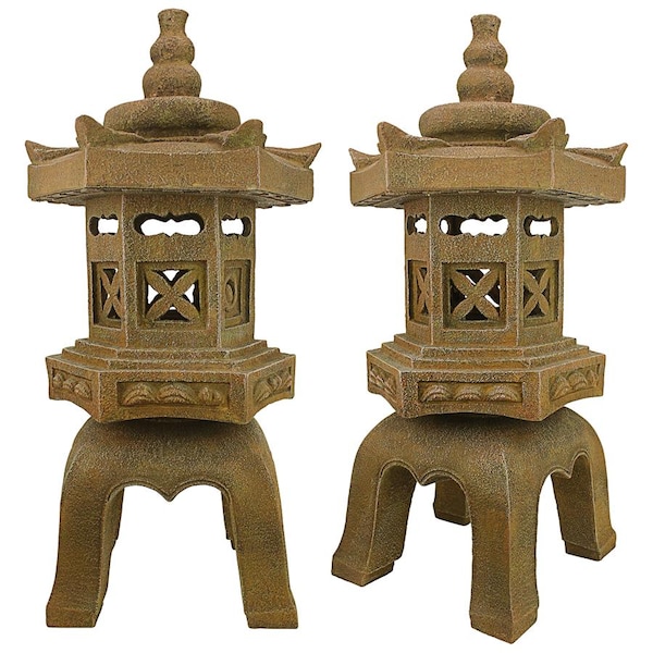 Design Toscano Sacred Pagoda Lantern Illuminated Statues: Set of Two - SS98577