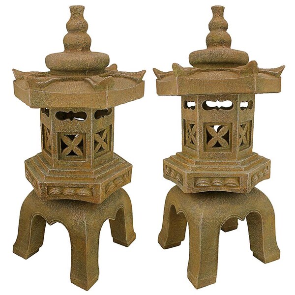 Design Toscano Sacred Pagoda Lantern Illuminated Statues: Set of Two - SS98577
