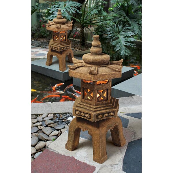 Design Toscano Sacred Pagoda Lantern Illuminated Statues: Set of Two - SS98577