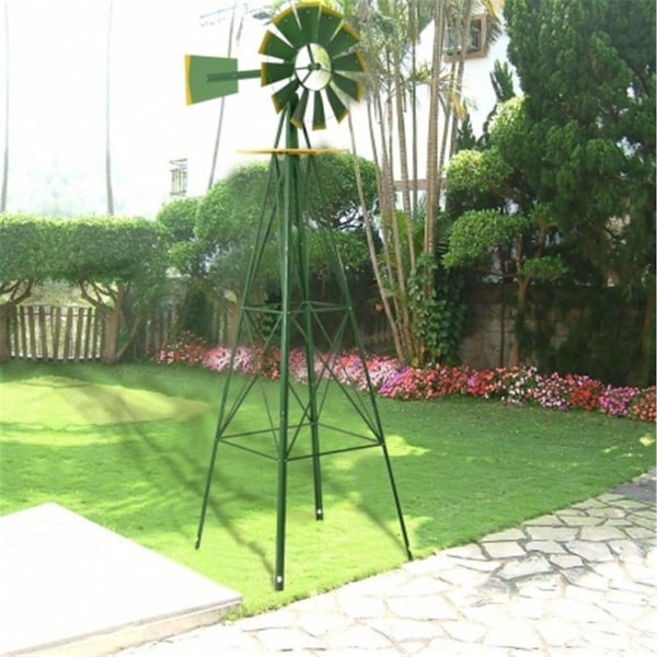 Grilltown 8 ft. Windmill Tall Ornamental Weather Vane, Green Powder-Coat Finish with Yellow Trimmed Blades - GR2629126