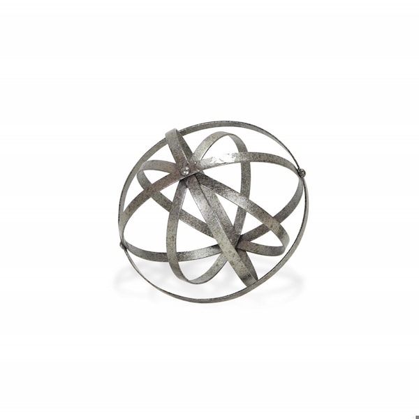Homeroots 8 in. Speckled Gray Metal Orb Decorative Sculpture - 399656