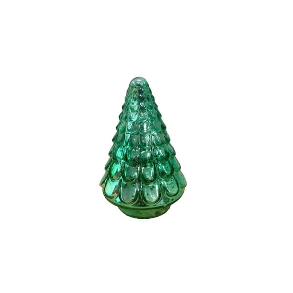 Palacedesigns 7 in. Glass Christmas Tree Sculpture, Embossed Green - PA3100006