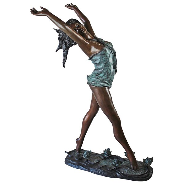 Design Toscano Nymph Dancing on Lilies Cast Bronze Garden Statue - KW29420