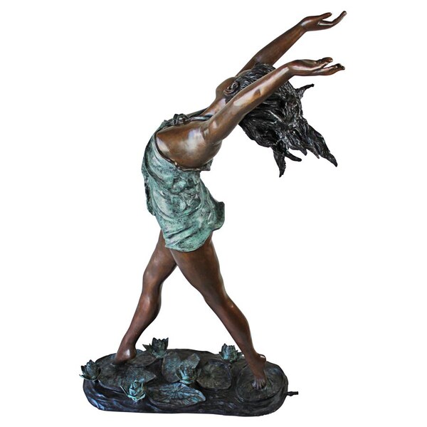 Design Toscano Nymph Dancing on Lilies Cast Bronze Garden Statue - KW29420