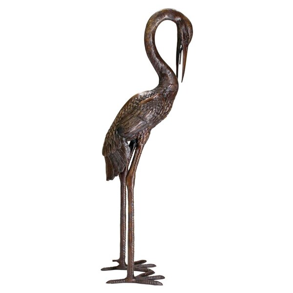 Design Toscano Large Heron Head Low Cast Bronze Garden Statue - KW550201