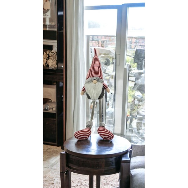 Homeroots 26.8 x 4.5 x 6.5 in. Red Stripe Sitting Gnome - 402536