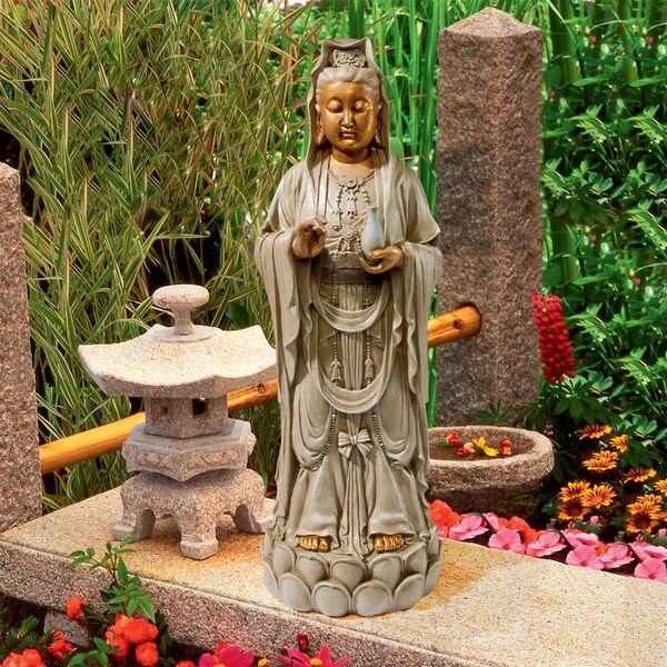 Design Toscano Goddess Guan Yin Standing on a Lotus Statue - DB33691