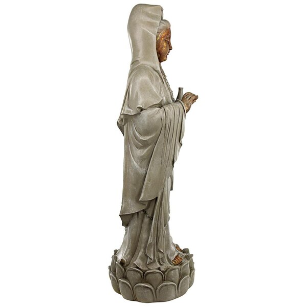 Design Toscano Goddess Guan Yin Standing on a Lotus Statue - DB33691
